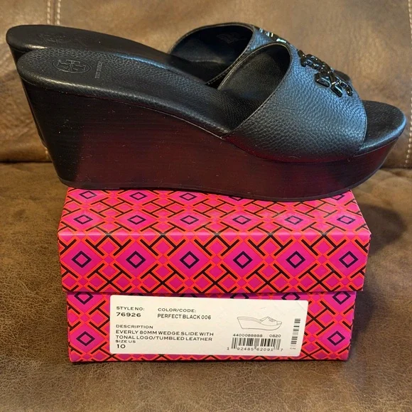 Tory Burch Black Leather Slides - Picture 2 of 5